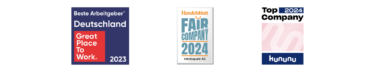 Siegel "Bester Arbeitgeber Deutschland", "Fair Company" und "Top Company"